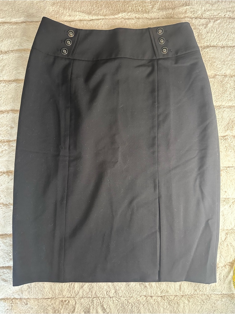 White House Black Market Black Pencil Skirt With Button Detail and Front Slit, 6